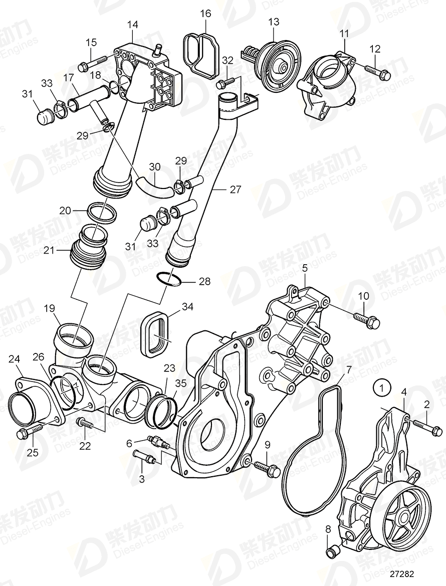 VOLVO Coolant pump house 21305392 Drawing